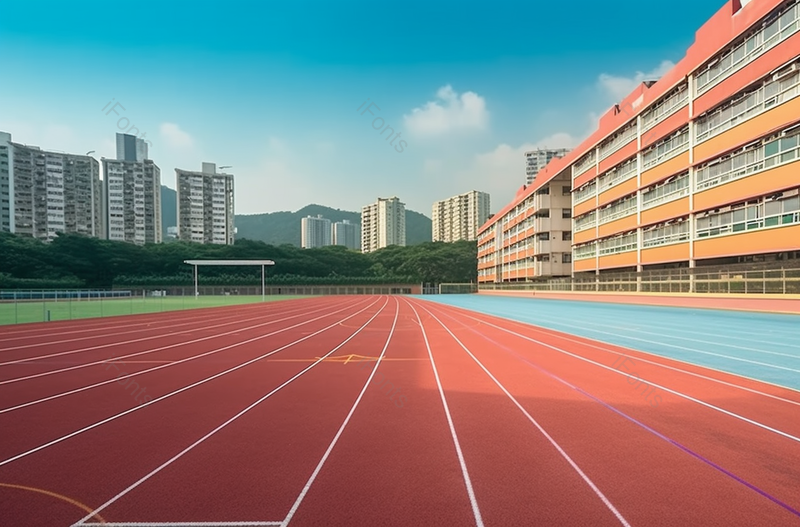 学校教学楼旁边的操场田径赛道,高清,摄影图,摄影图片,图片大全,摄影图免费下载